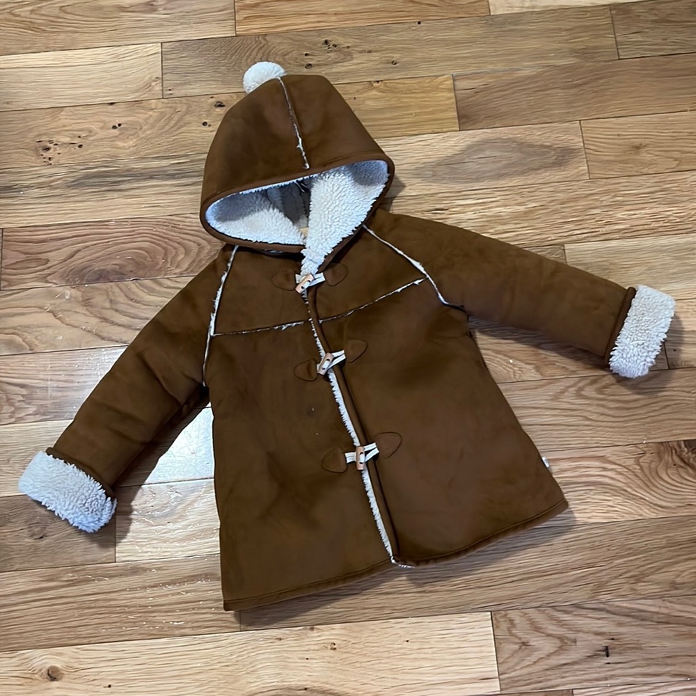 2T 3T Zara faux suede Sherpa lined jacket Pom Pom